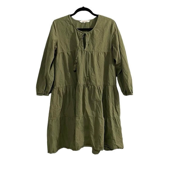 Anthropologie Dresses & Skirts - ANTHRO PAPRIKA Cotton Tiered Long Sleeve Midi Dress Army Green M